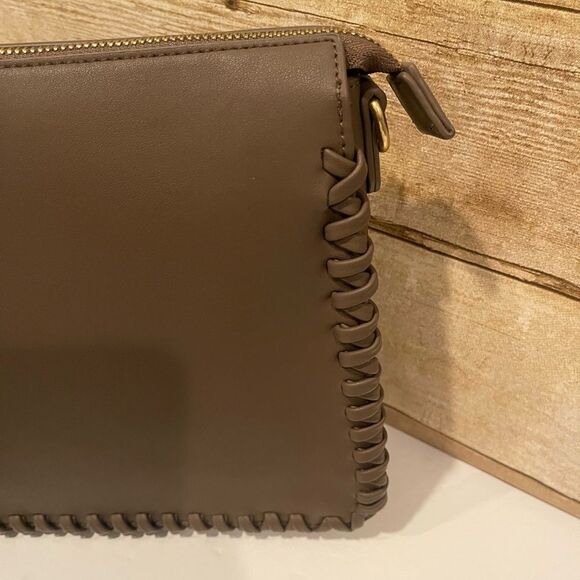 Melie Bianco Elegant Leather Crossbody Bag. Color: Mushroom - Picture 2 of 8